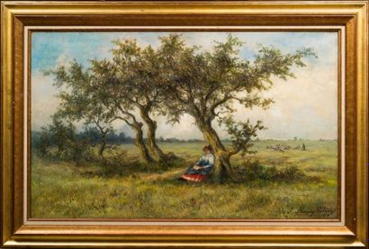 Félicie RANSY-PUTZEYS (1853-1929) Elégante sous un arbre
Huile sur toile
Signée en...