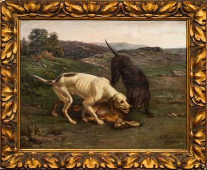Emile ROUMENS (1825-1901) Scène de chasse
Huile sur toile signée en bas à droite
33...