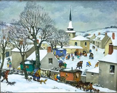 PAUL LEMASSON (1897-1971) Village sous la neige, circa 1950
Paire d'huiles sur Isorel
Chaque...