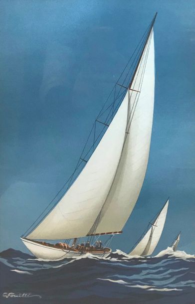 Georges FOUILLE (1901994) Portraits de navires
Suite de quatre gouaches au pochoir,...