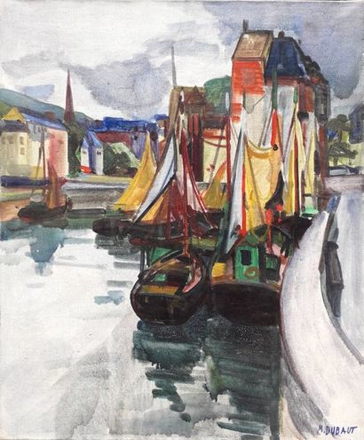 Maxime DUBAUT (1920-1991) Port de Honfleur
Huile sur toile, signée en bas à droite
73...