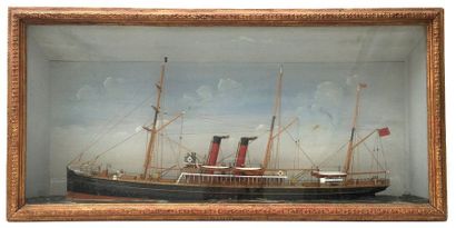 null Diorama représentant un navire mixte à trois mâts le Stanley en bois avec ses...