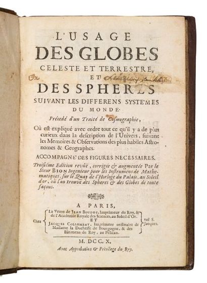 null [ASTRONOMIE]. BION (Nicolas).
L'Usage des globes celeste et terrestre, et des...