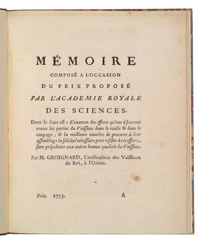 [GROIGNARD (M.)]. Mémoire composé a l'occasion du prix proposé par l'Académie royale...