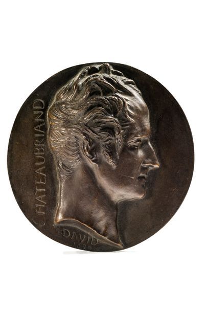 Pierre Jean DAVID D'ANGERS (1788-1856) 
Médaillon en bronze à patine brune représentant...