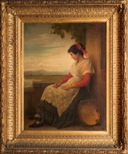 Ernest Barthelémy MICHEL (1833-1902) 
Jeune femme au tambourin
Huile sur toile signée...