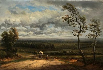 Victor de GRAILLY (1804-1889) 
Calèche en route
Huile sur toile signée en bas à droite
21...