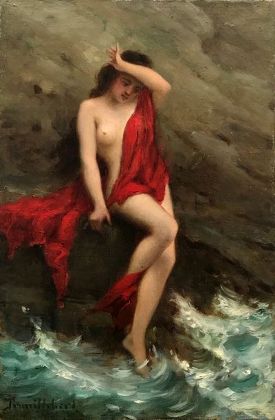 Paul Désiré TROUILLEBERT (1829-1900) 
Jeune femme dénudée en bord de mer
Huile sur...