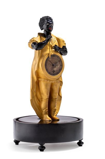 null Pendule automate en bronze doré et bronze patiné représentant Toussaint Louverture...