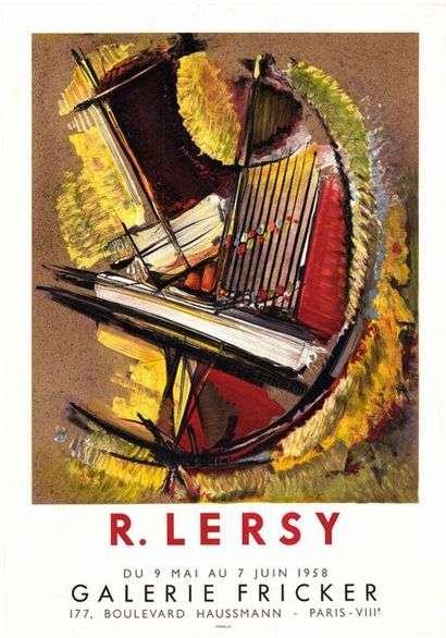 ROGER LERSY - 1958 Galerie Fricker - Affiche originale française en lithographie...