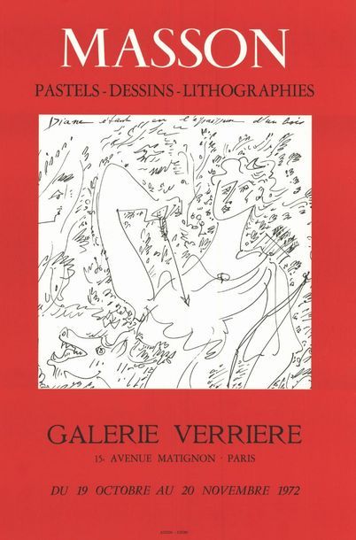 André MASSON - 1972 2 exemplaires - Galerie Verrière - Affiche originale française...