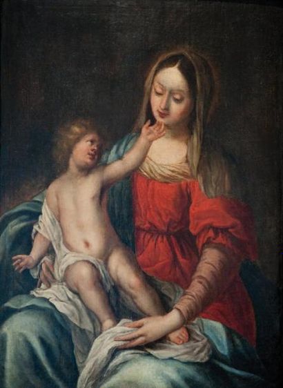 Ecole FLAMANDE vers 1650, suiveur de Cornelis SCHUT « Vierge à l'Enfant » Huile sur...