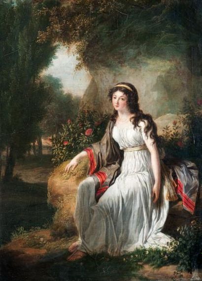 Charles THEVENIN (1764-1838) « Jeune femme assise » Huile sur toile, signée et datée...
