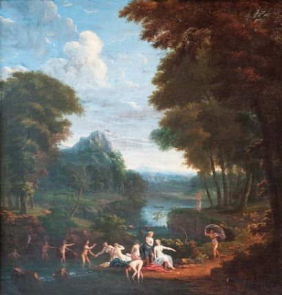Ecole ITALIENNE vers 1780 « Le bain des nymphes » Huile sur toile 58 x 56 cm