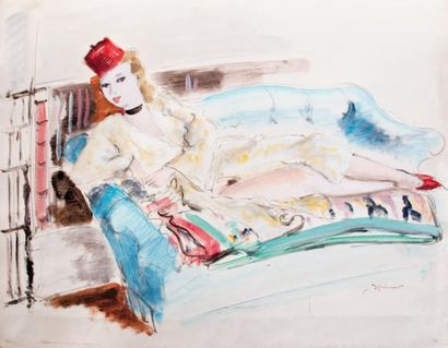 André DIGNIMONT (1891-1965) « Femme sur un divan » Gouache et aquarelle. Signée du...