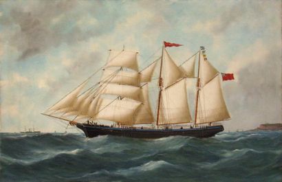Edouard ADAM (peintre de la marine ) « Trois mâts barque quittant Le Havre » Huile...