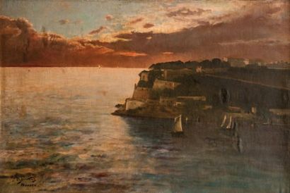 Alfred Emile Léopold STEVENS (1823-1906) « Vue de Monaco, la Nuit » Huile sur toile,...
