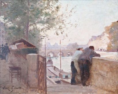 Victor GILBERT (1847-1933) « Quai de Seine, Paris » Huile sur panneau, signée en...