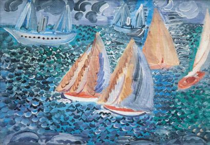 Raoul DUFY (1877-1953) « Régates au Havre, circa 1925 » Huile sur toile, signée en...