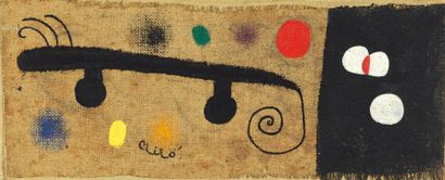 Joan MIRO (1893-1983) « Le chien, 1974 » Huile sur toile de jute contrecollée, signée...