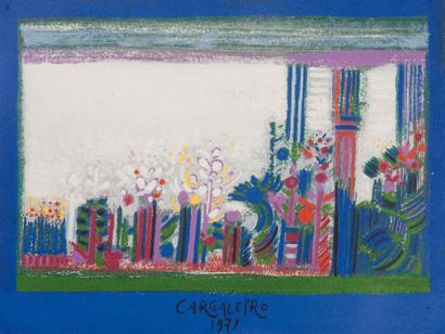 Manuel CARGALEIRO (né en 1927) « Jardin fleur » Huile sur papier signée et datée...