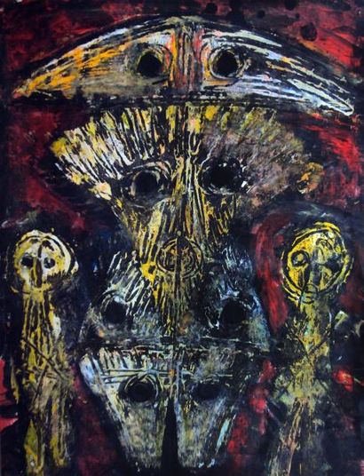 PHILIPPI Jean-Christophe Totem I / Acrylique sur papier / SBD / 65 x 50 cm