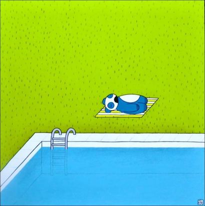 DIEZ Sylvain La piscine / Acrylique sur toile / SBD / 80 x 80 cm