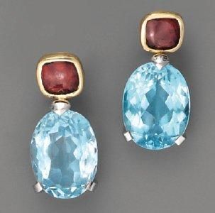 null Pendants d'oreilles, topazes bleu et grenats