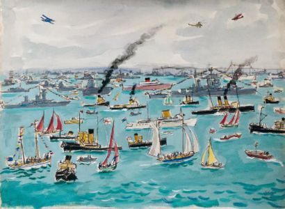Hervé BAILLE (1896-1974) « La revue navale de Spithead lors de l'avènement d'ELISABETH...