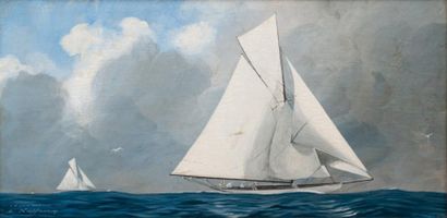 Léon HAFFNER (1881-1972) Reçu peintre de la Marine en 1918 « Grand voilier en régate...