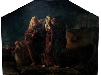 Marius ABEL (Actif en 1857) Les trois Marie au tombeau
Carton, cintré dans la partie...