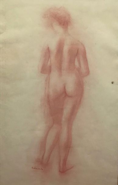 Paul BELMONDO (1898-1982) Étude de femme nue de dos
Sanguine signée en bas à gauche
42...