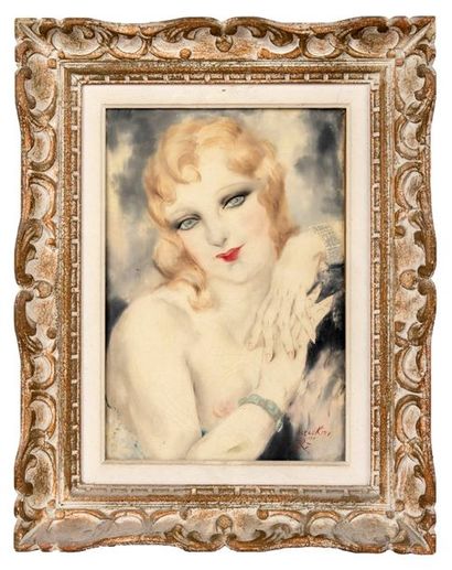 Micao KONO (1876-1954) Femme au bracelet de perles, 1930
Huile sur toile
Signée en...