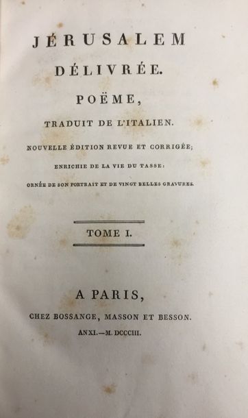 TASSE (LE) Jérusalem délivrée. Poëme, traduit de l'italien. A Paris, Chez Bossange,...