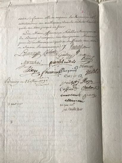 null BRUNOY. Pièce manuscrite signée par le maire de Brunoy et 20 autres citoyens...