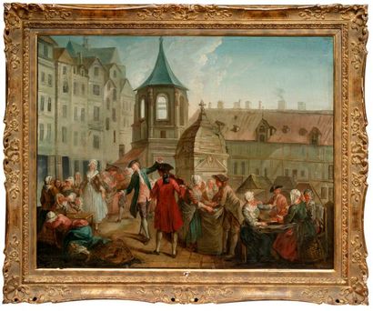 Étienne JEURAT (1699- 1789) Les écosseurs de pois des halles
Toile
70 x 89 cm
Ma...