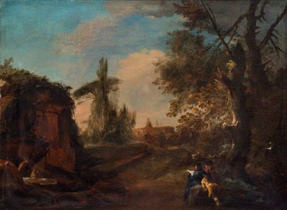 Ecole ALLEMANDE, du XVIIIème siècle Promeneurs dans un paysage
Toile
75 x 97 cm
Accidents...