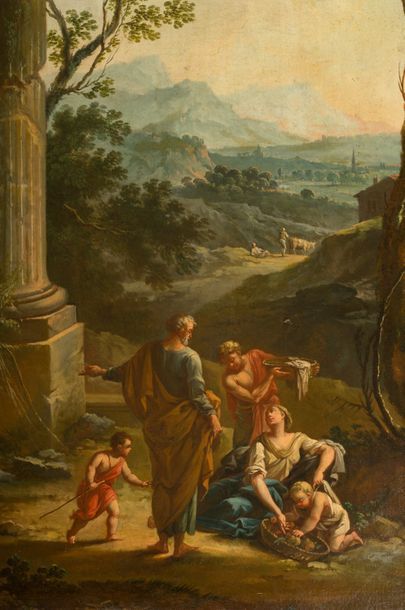 Attribué à Vittorio Amedeo CIGNAROLI (1730 - 1800) Le repos de la Sainte Famille...