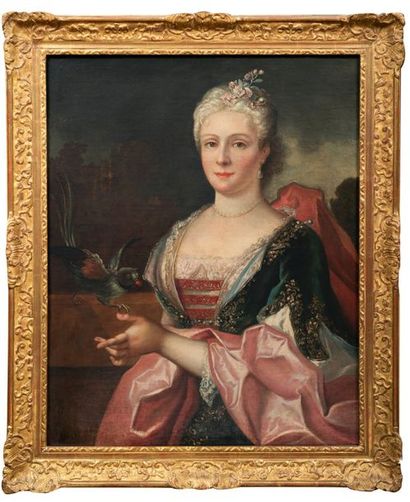ECOLE FRANÇAISE, vers 1760 Femme au perroquet
Toile
78 x 63 cm
Accidents, restau...