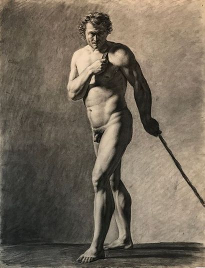 ÉCOLE FRANÇAISE, XIXe siècle Étude d'homme de face
Fusain
60 x 46 cm