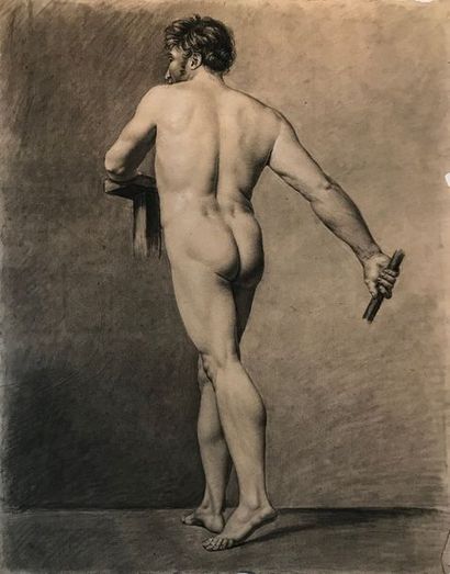 ÉCOLE FRANÇAISE, XIXe siècle Étude d'homme de dos
Fusain
60 x 46 cm