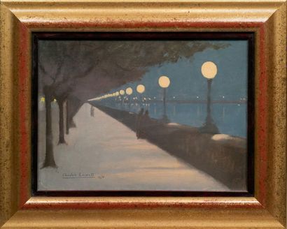 Charles LACOSTE (1870-1959) Londres, promenade au bord de la Tamise, la nuit
Huile...