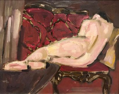 Abel BERTRAM (1871-1954) Femme nue alanguie
Huile sur toile
Signée bas à gauche
38...
