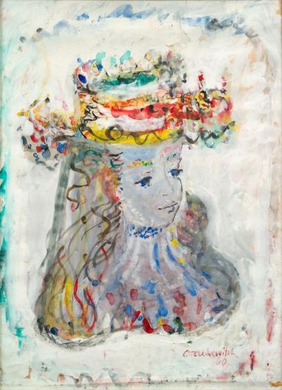 Constantin TERECHKOVITCH (1902-1978) Femme au chapeau fleuri, 1960
Gouache, signée...