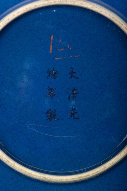 CHINE - Époque GUANGXU (1875 - 1908) Paire de légumiers en porcelaine émaillée bleu...