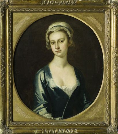 Ecole ANGLAISE, de la fin du XVIIIème siècle Portrait de femme à la robe bleue
Toile
79...