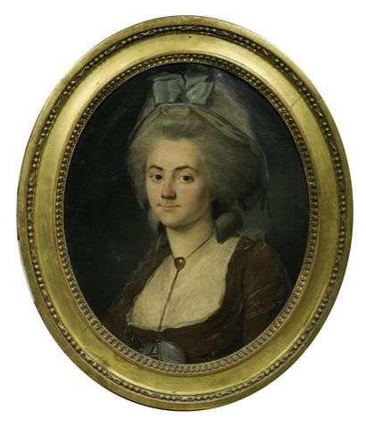 Ecole FRANÇAISE, vers 1780 Portrait de femme en robe rouge
Toile ovale
55 x 43 c...