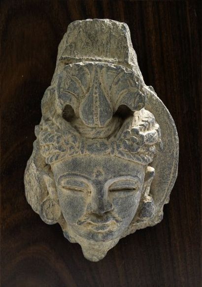 INDE - GANDHARA Art gréco-bouddhique, IIe/IVe siècle
Tête de boddhisattva en schiste...