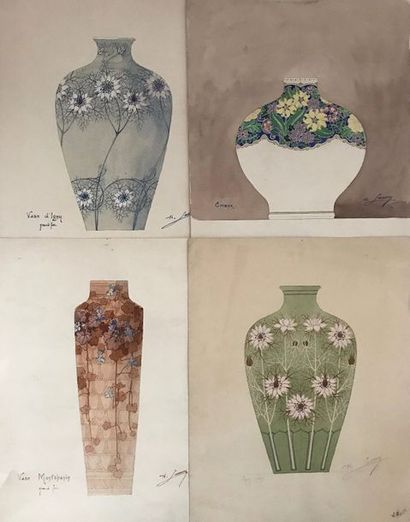 H.LASSERRE (Xxème) Ensemble de quatre projets de vases
Aquarelle et gouache sur papier
Signés
Dimensions:...