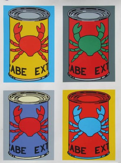 (HERGÉ). FLOC'H «Quatre boîtes de Crabe extra». Sérigraphie couleurs réalisée en...